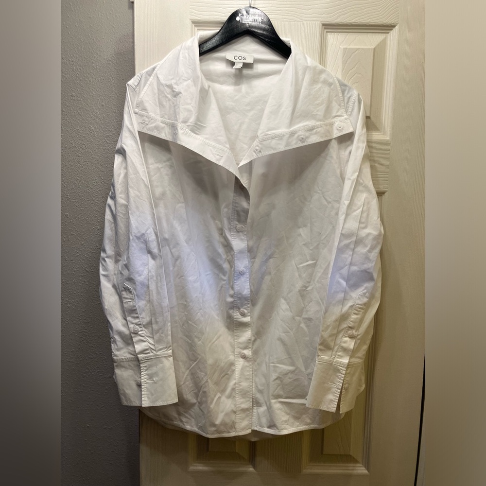 COS White Oversized Button Down Shirt w large collar